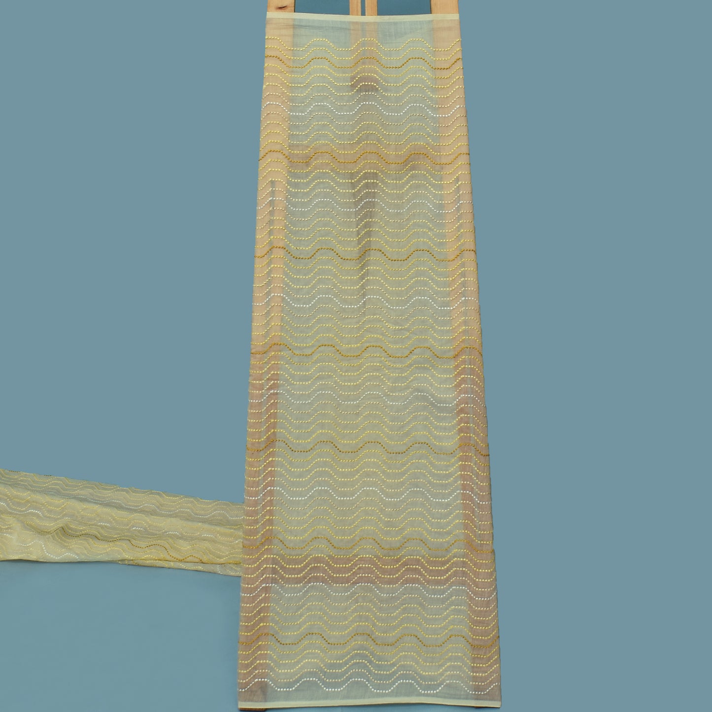 Light Yellow Color Chanderi Embroidery Fabric