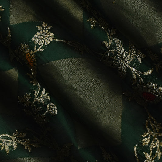 Bottle Green Color Katan Meena Brocade Fabric