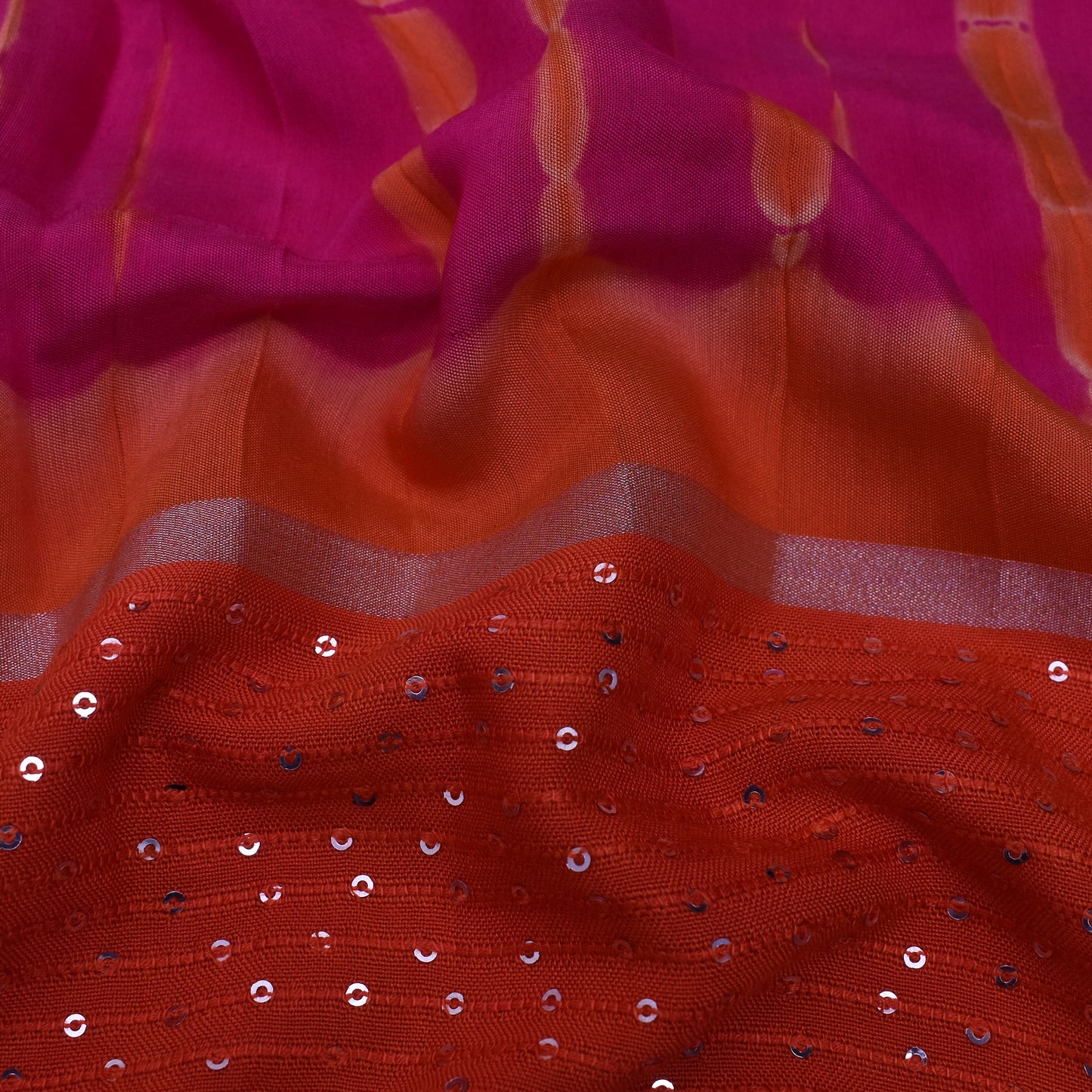 Multi Color Chanderi Tie & Die Border Embroidery Fabric