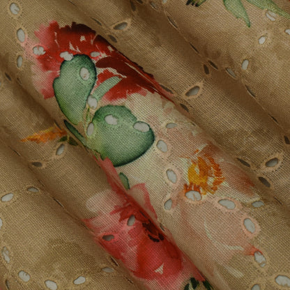 Multi Color Linen Print Cutwork Fabric