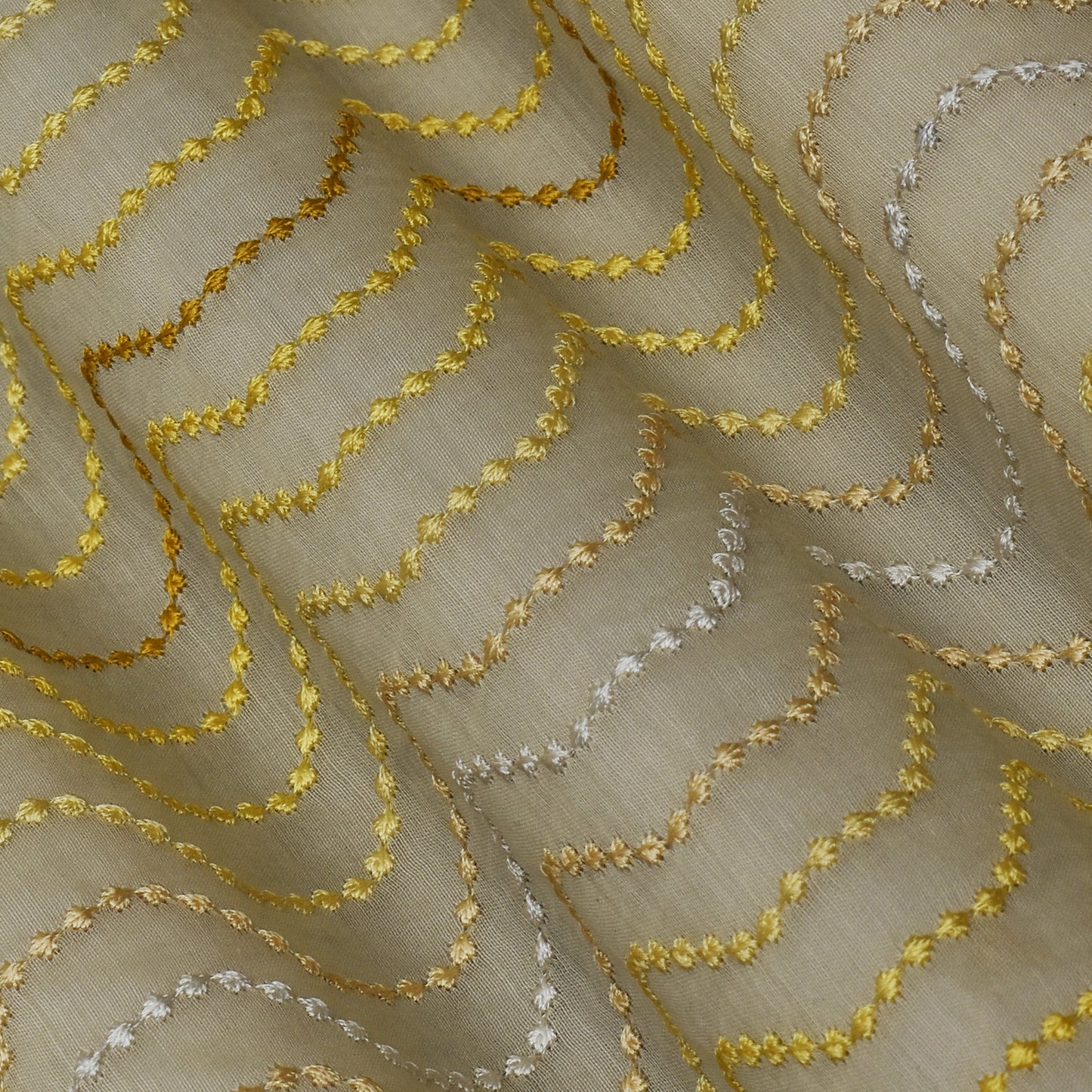 Light Yellow Color Chanderi Embroidery Fabric