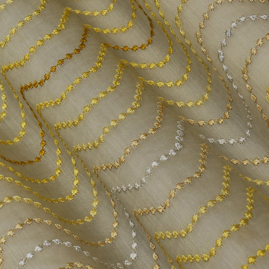 Light Yellow Color Chanderi Embroidery Fabric