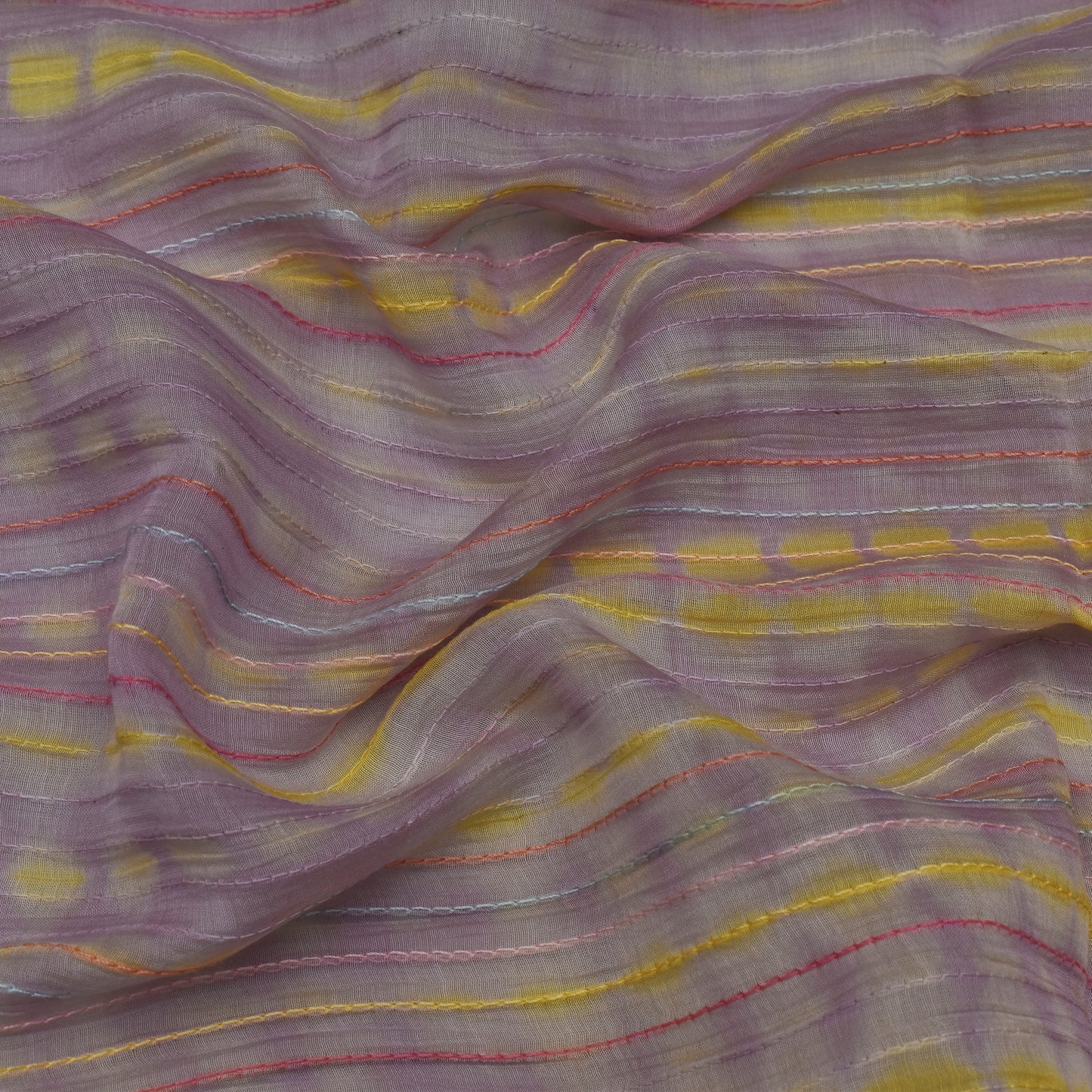 Multi Color Chanderi Kantha Work Tie And Dye Fabric