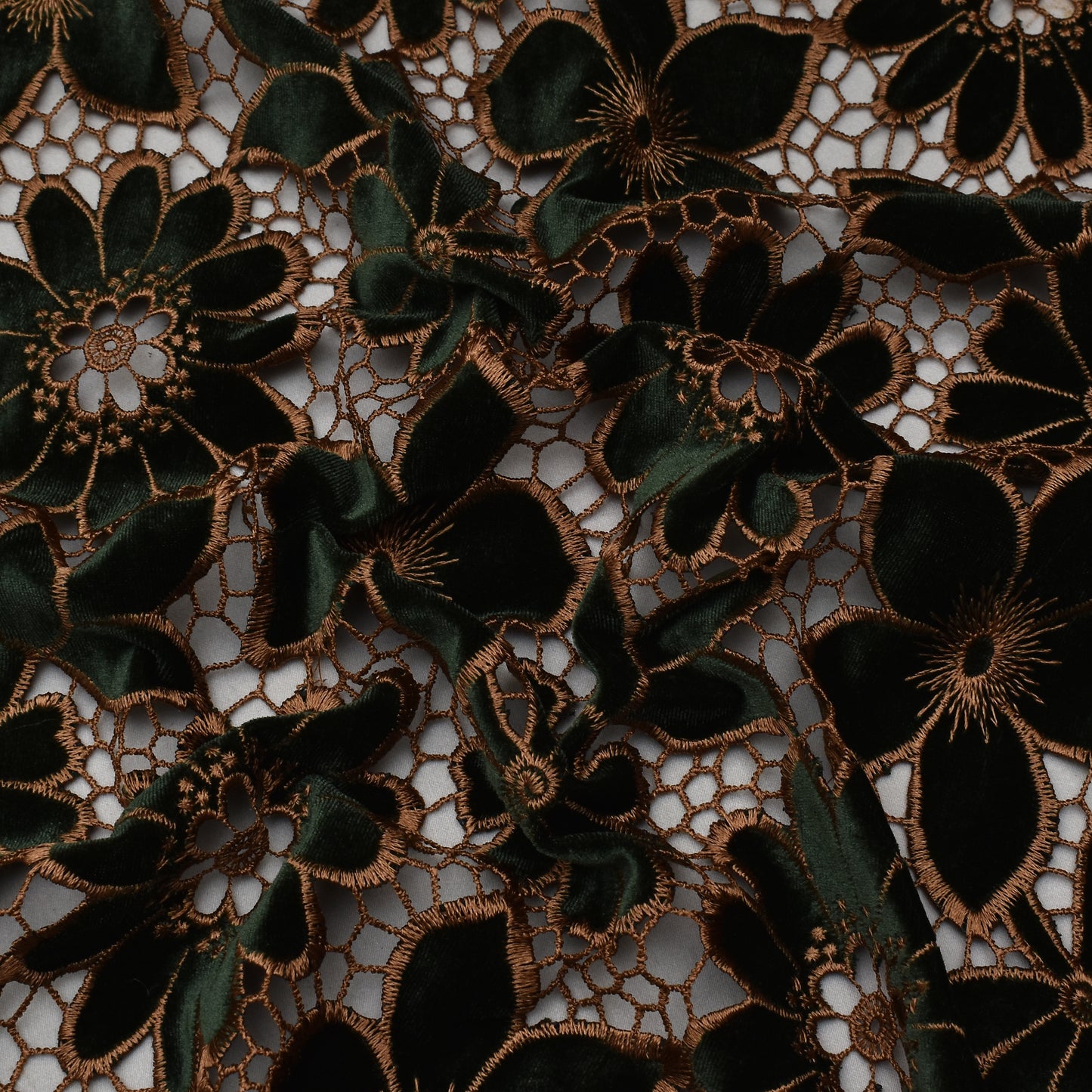 Dark Green Color Velvet Cut Work Fabric