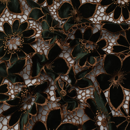 Dark Green Color Velvet Cut Work Fabric