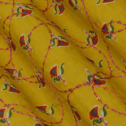 Multi Color Kora Cotton Embroidery Fabric