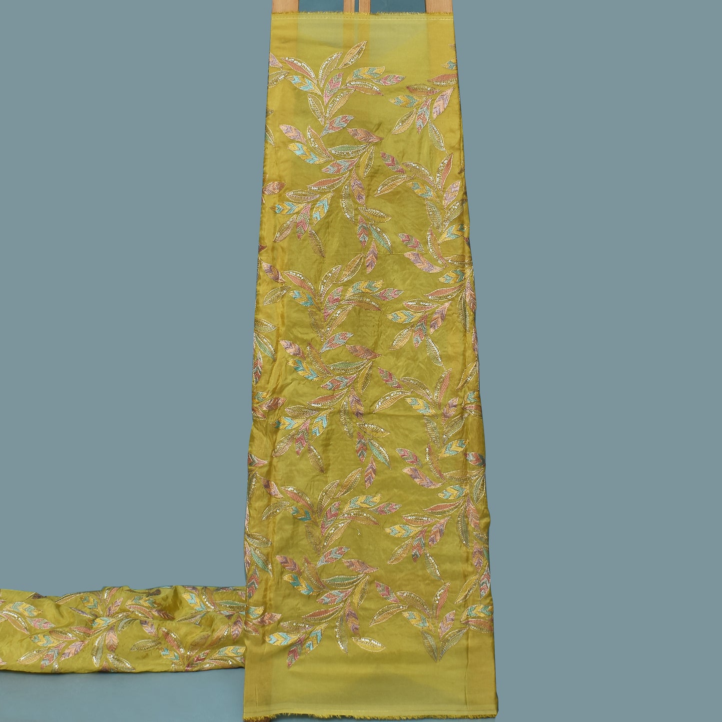 Yellow Color Tissue Embroidery Fabric