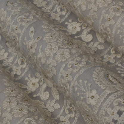 White Color Georgette Embroidery Fabric