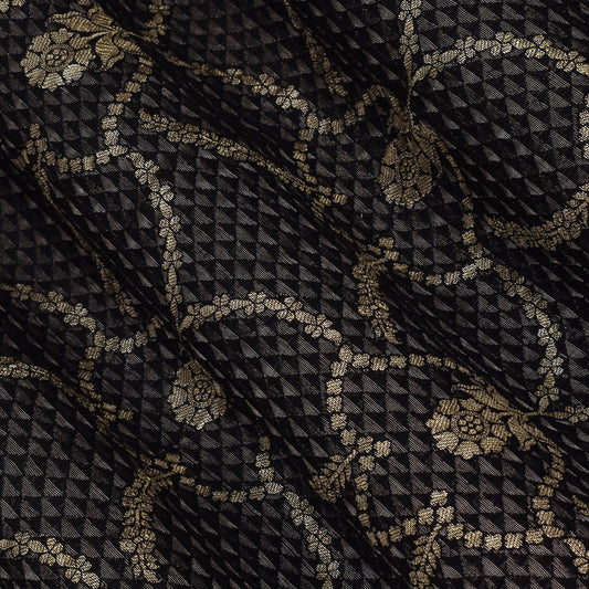 Black Color Katan  Brocade Fabric