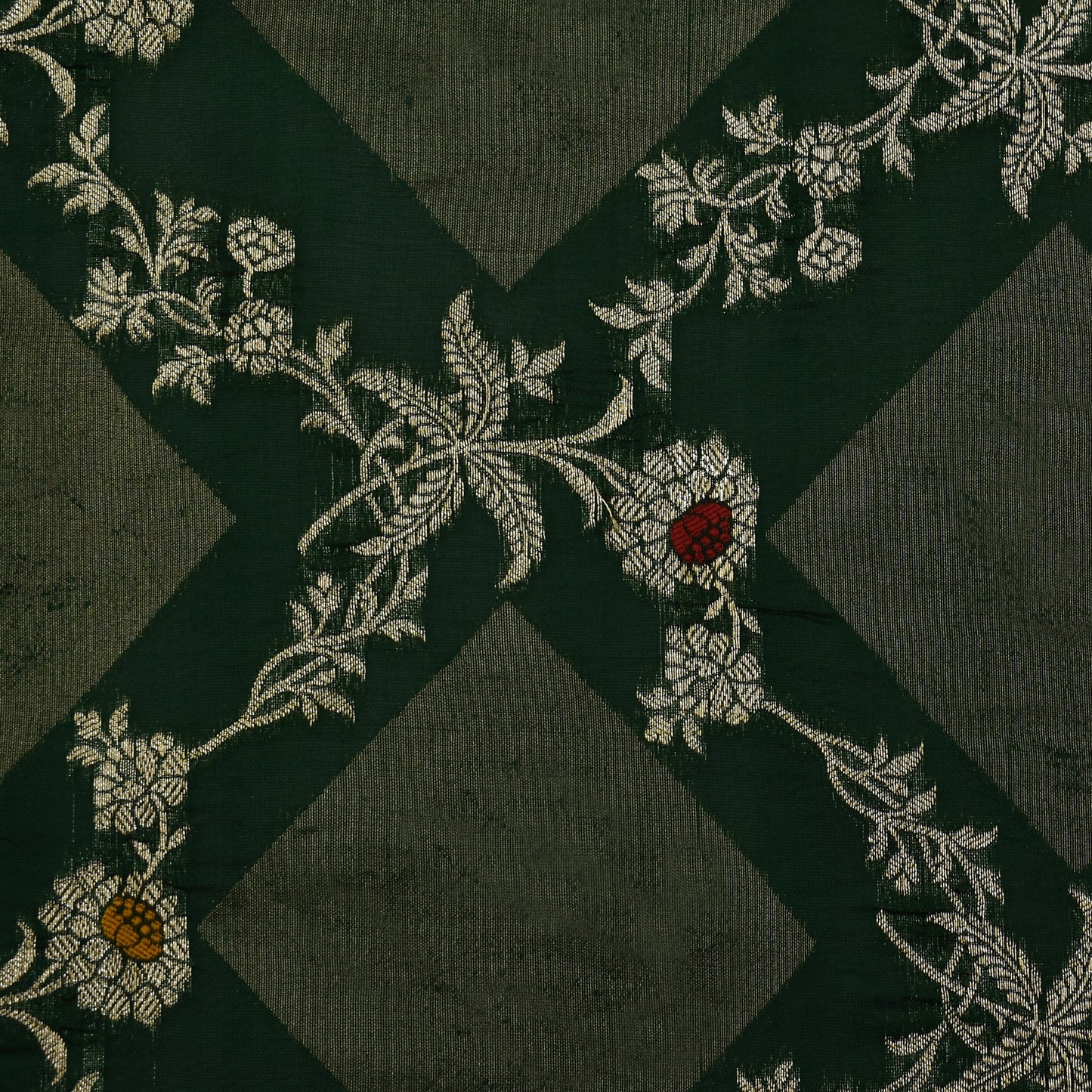 Bottle Green Color Katan Meena Brocade Fabric