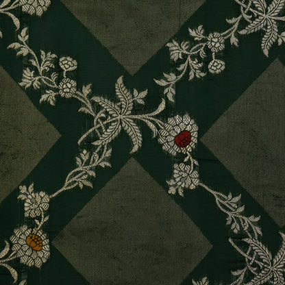 Bottle Green Color Katan Meena Brocade Fabric