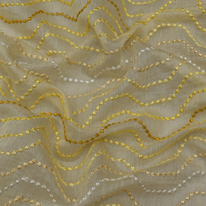 Light Yellow Color Chanderi Embroidery Fabric