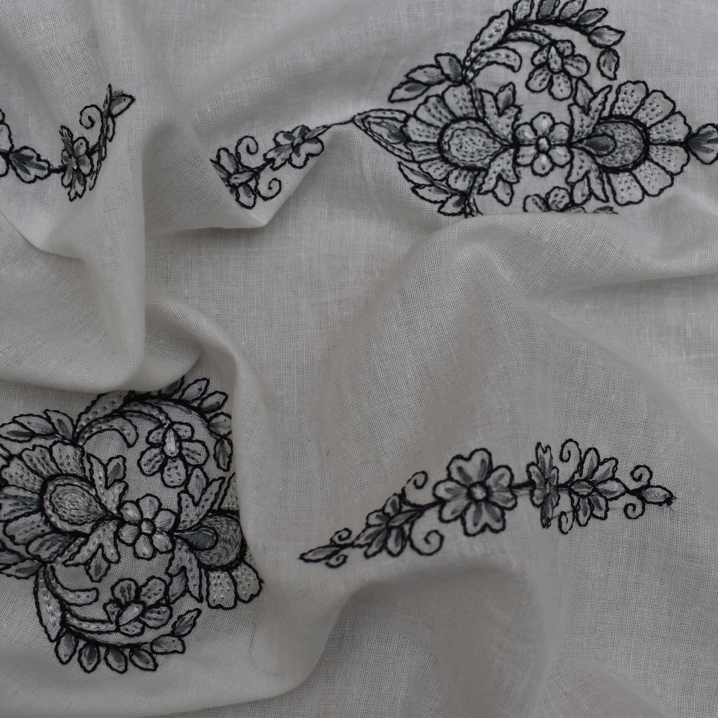 White Color Cotton Embroidery Fabric