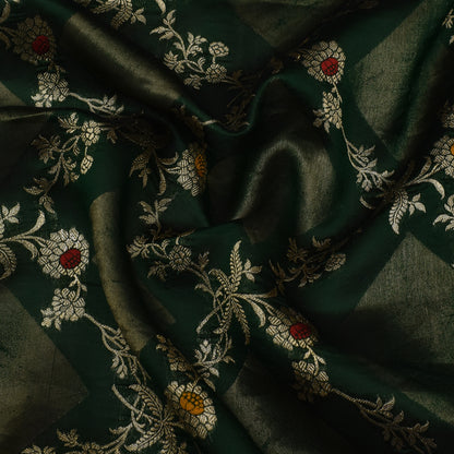 Bottle Green Color Katan Meena Brocade Fabric