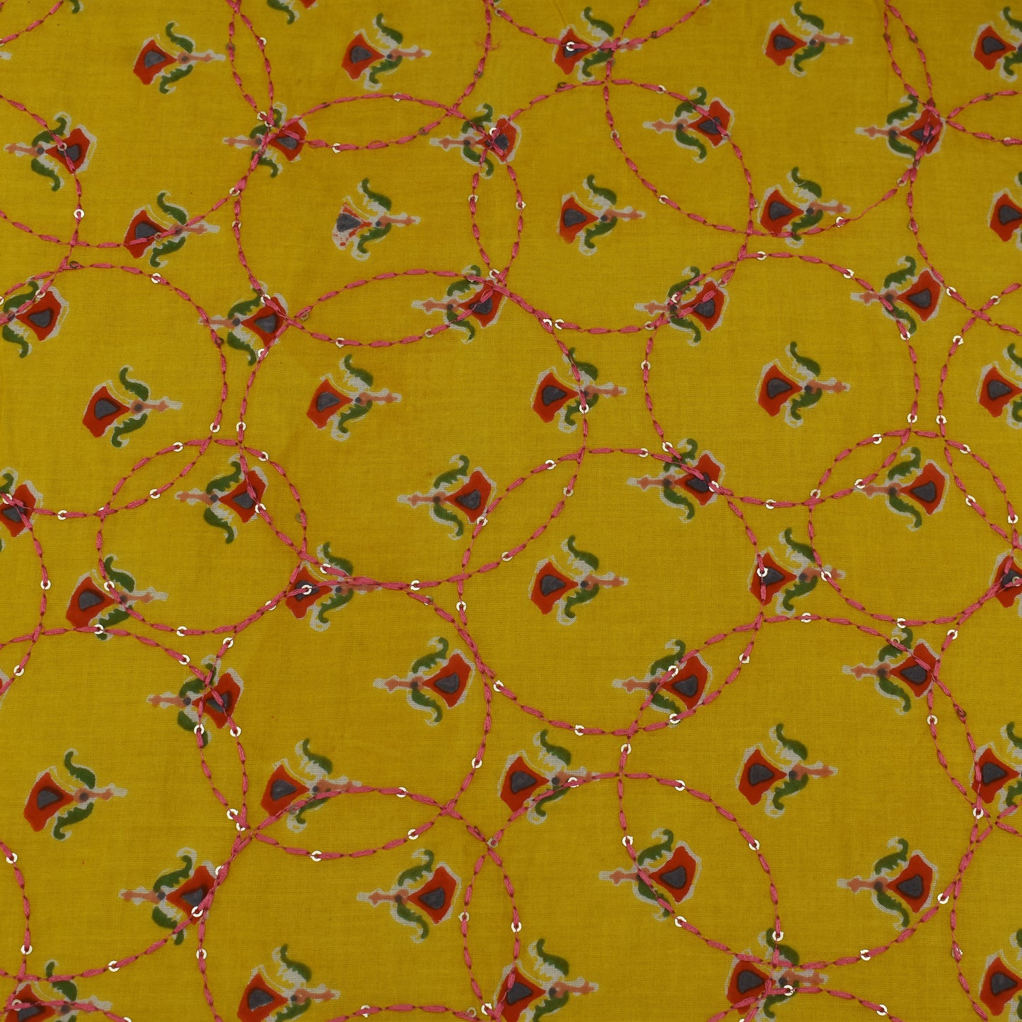 Multi Color Kora Cotton Embroidery Fabric