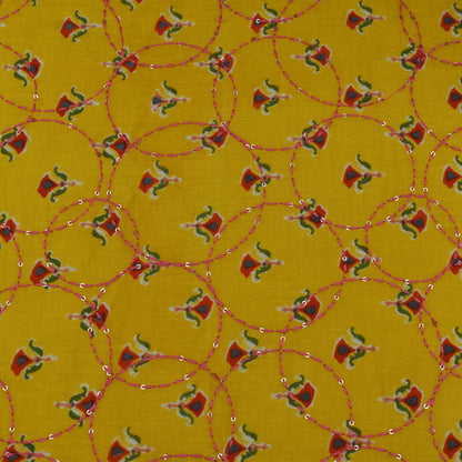 Multi Color Kora Cotton Embroidery Fabric