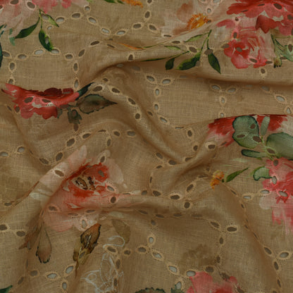 Multi Color Linen Print Cutwork Fabric