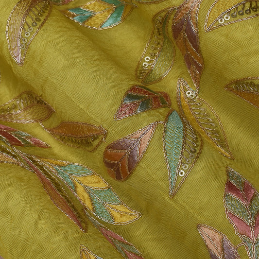 Yellow Color Tissue Embroidery Fabric