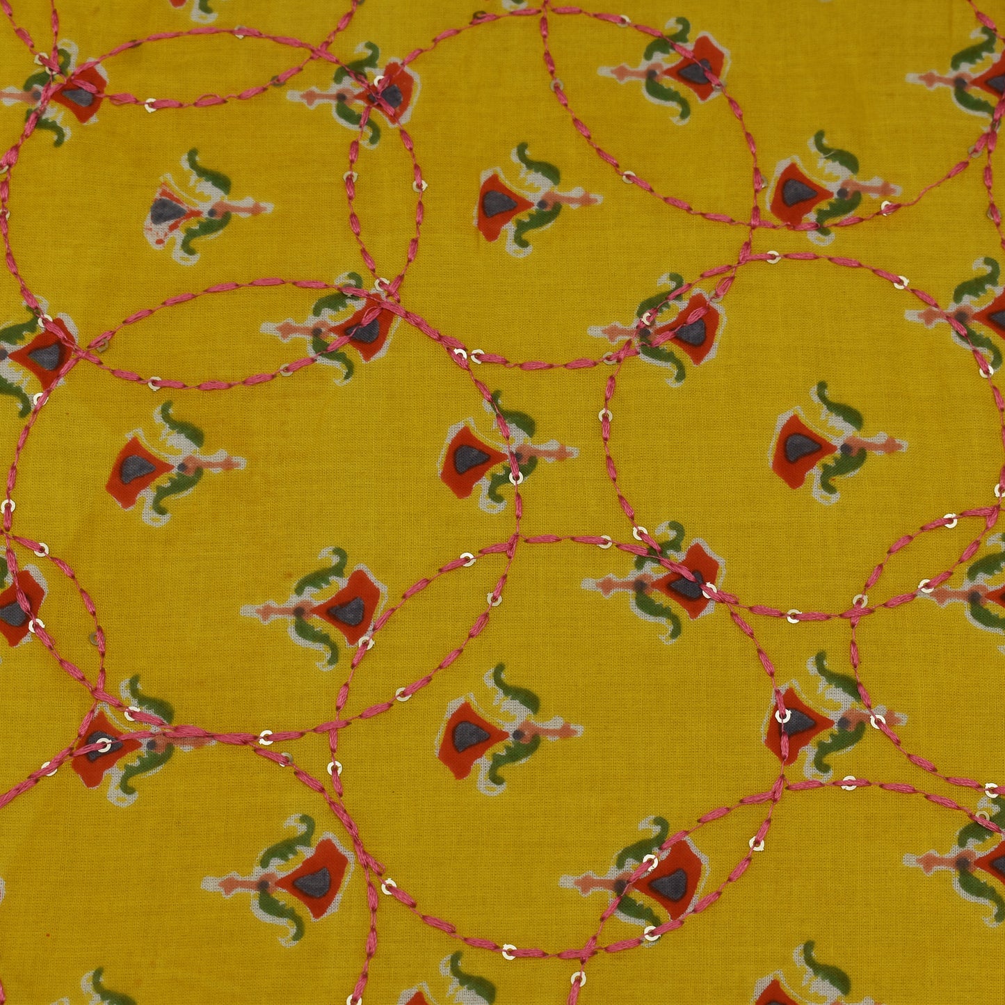 Multi Color Kora Cotton Embroidery Fabric