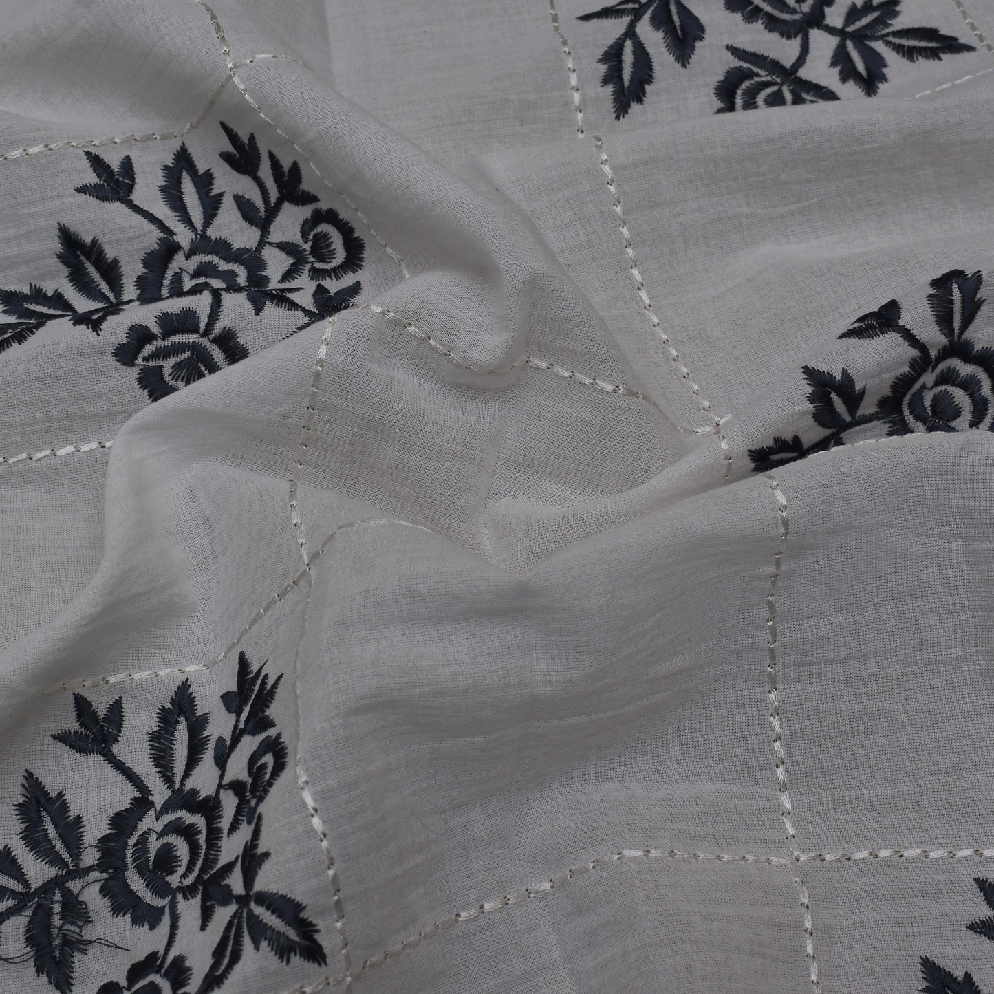 White Color Cotton Embroidery Fabric