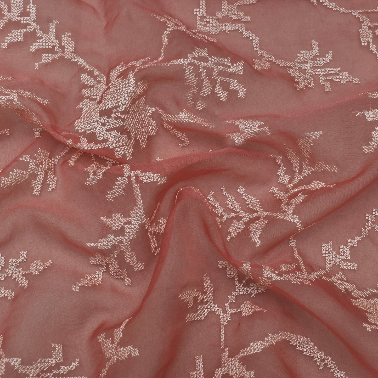 Gajri Color Organza  Embroidery Fabric