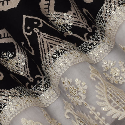 Black Color Cotton Plazo Print Embroidery Fabric