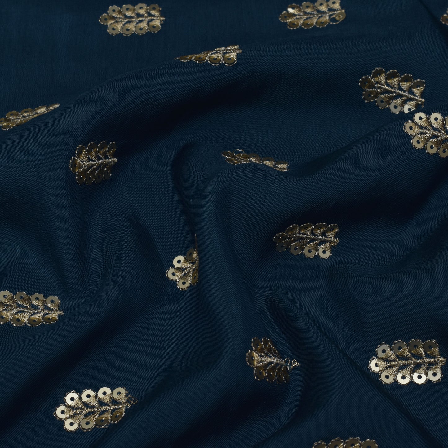 Teal Blue Color Upada Embroidery Fabric