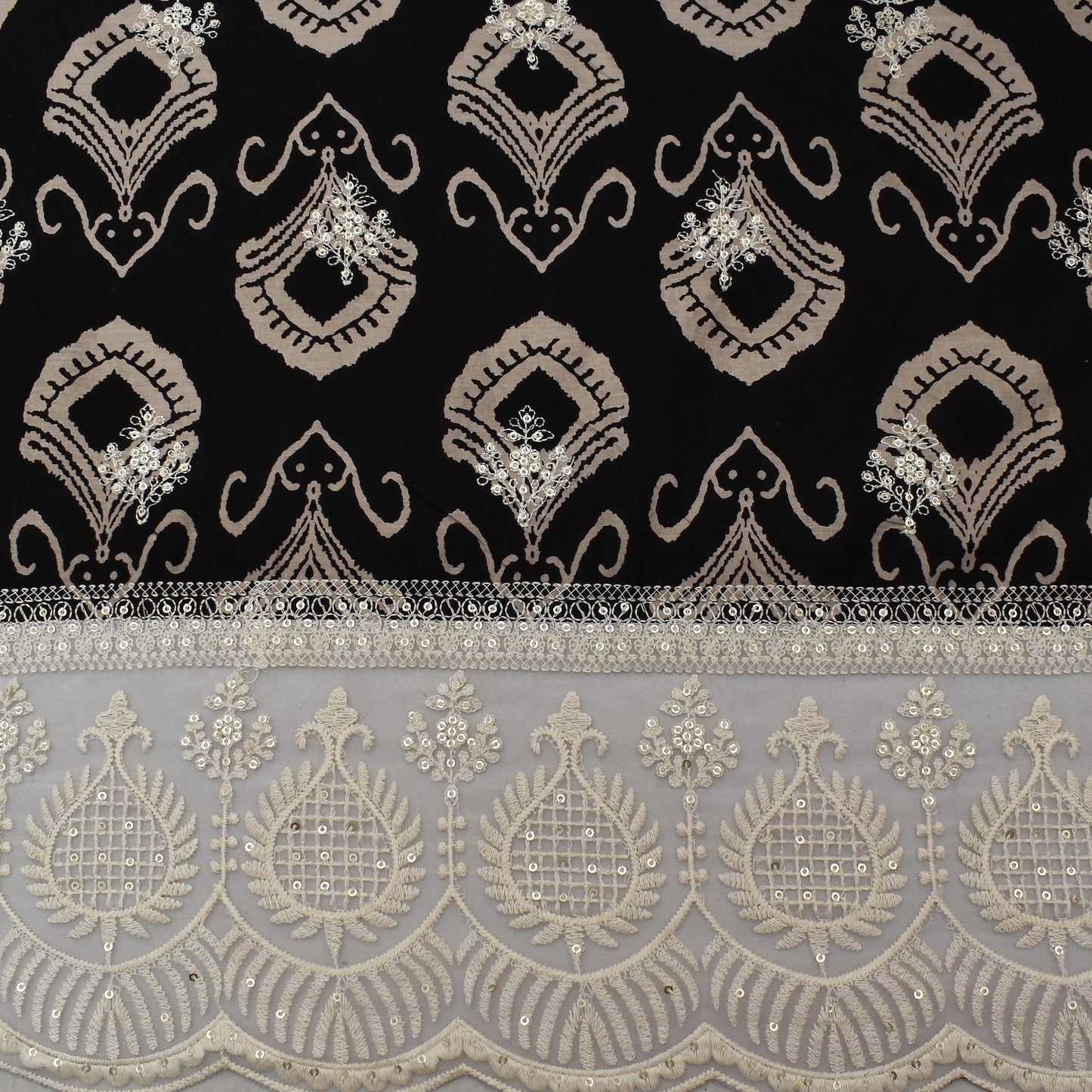 Black Color Cotton Plazo Print Embroidery Fabric