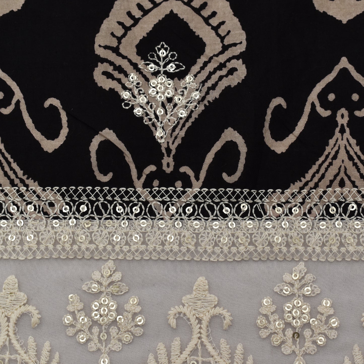 Black Color Cotton Plazo Print Embroidery Fabric