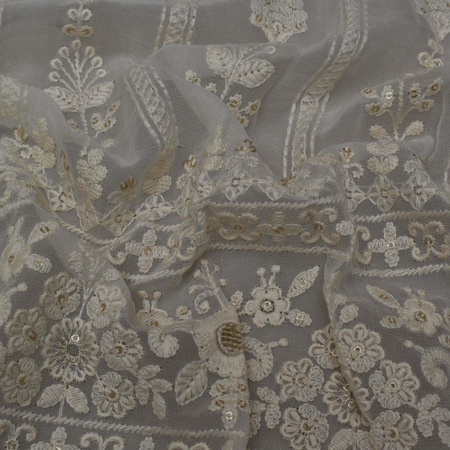 White Color Georgette Embroidery Fabric