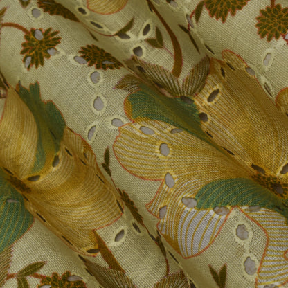Multi Color Linen Print Cutwork Fabric