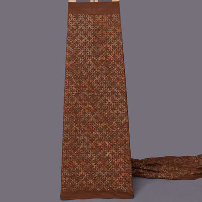 Rust Color Upada Embroidery Fabric