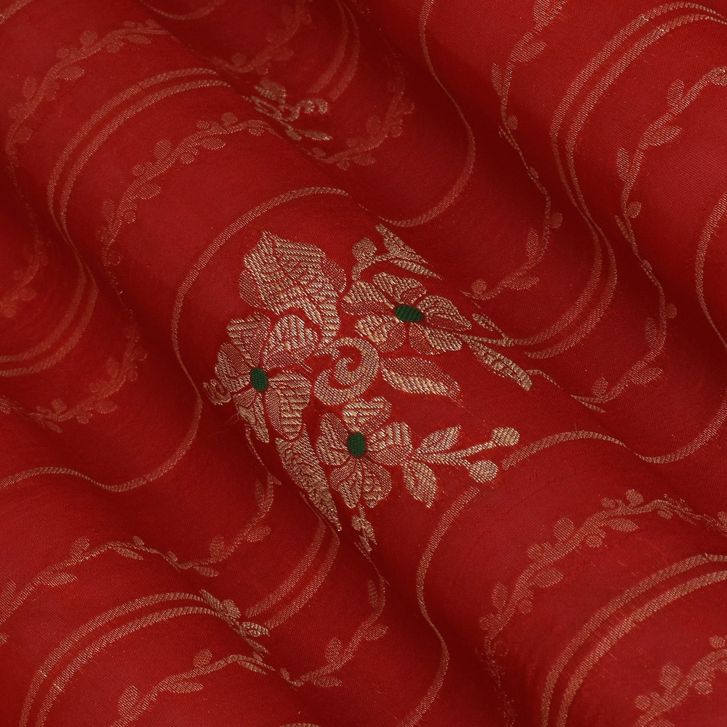 Red Color Katan Meena Brocade Fabric