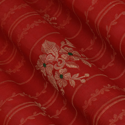 Red Color Katan Meena Brocade Fabric