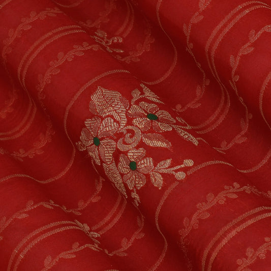 Red Color Katan Meena Brocade Fabric