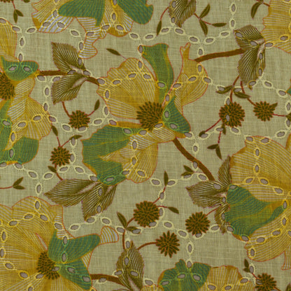 Multi Color Linen Print Cutwork Fabric