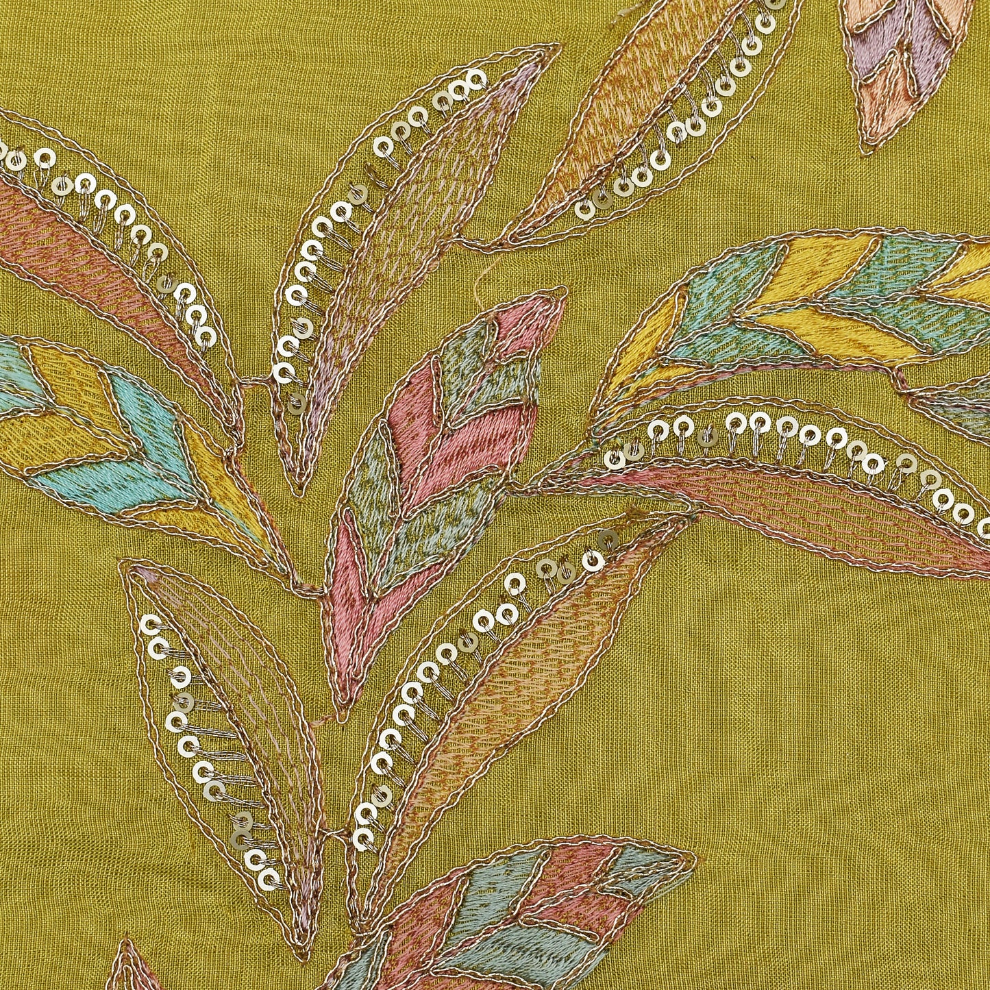 Yellow Color Tissue Embroidery Fabric