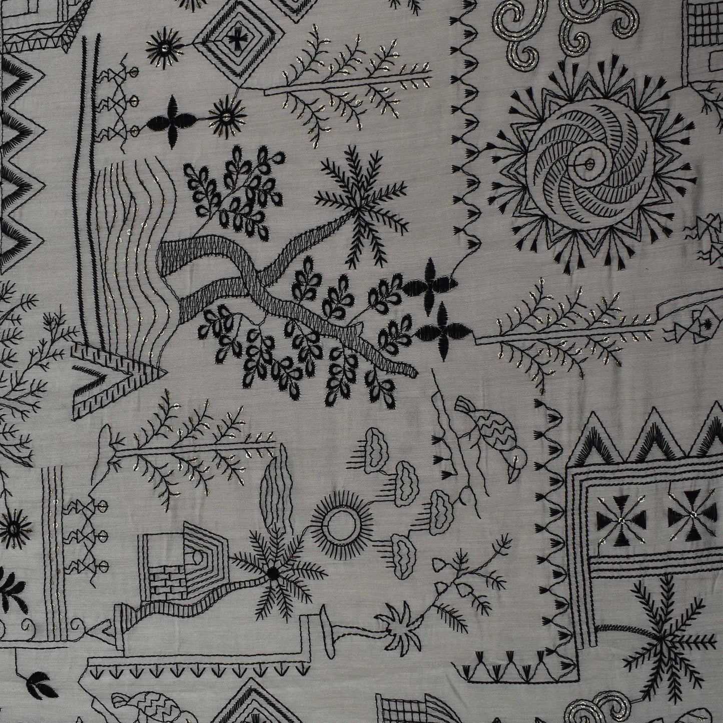 White Color Chanderi Embroidery Fabric