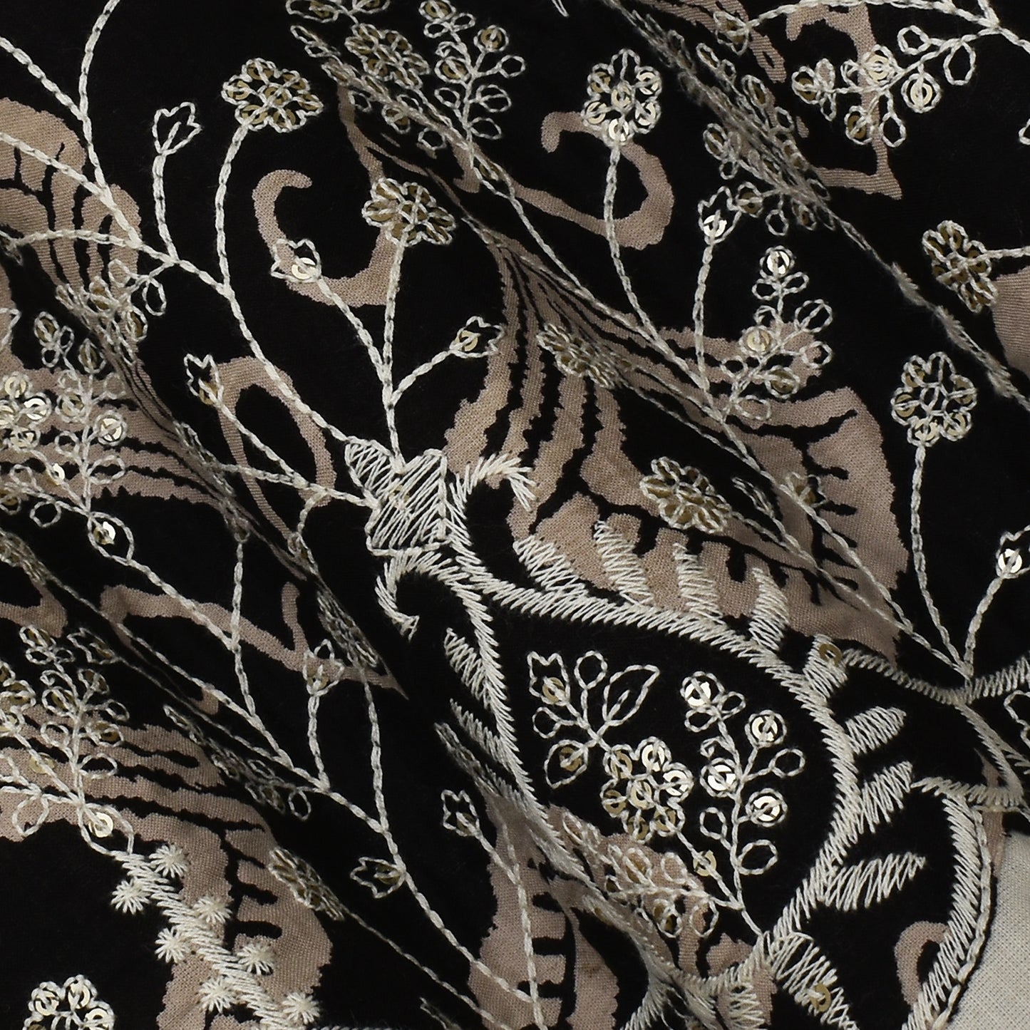 Off white Color Cotton Plazo Print Embroidery Fabric