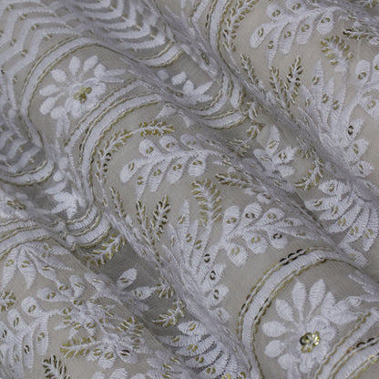 White Color Georgette Embroidery Fabric