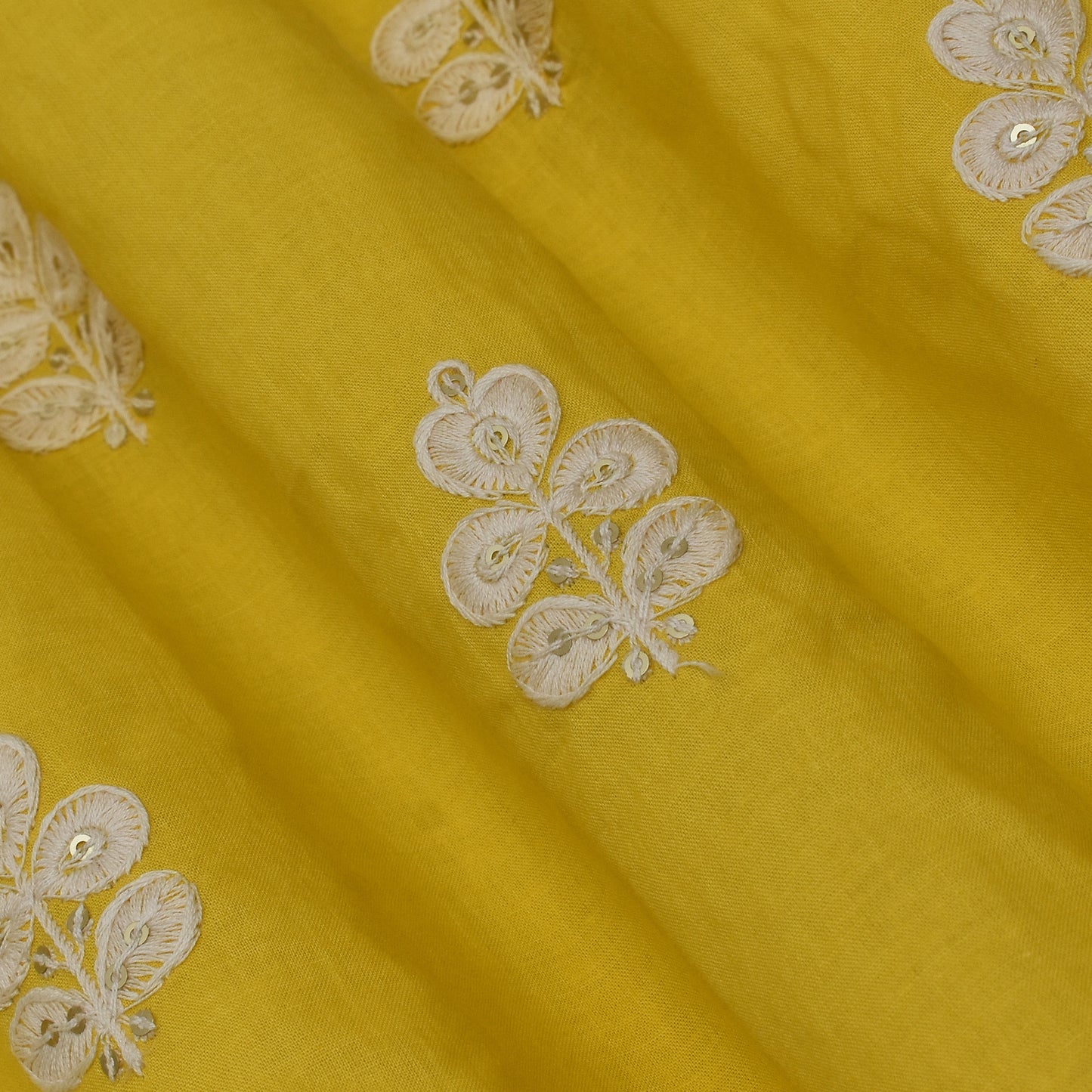 Yellow Color Cotton Booti Fabric