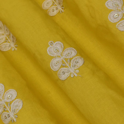 Yellow Color Cotton Booti Fabric (Cut Pieces 3Mtr)
