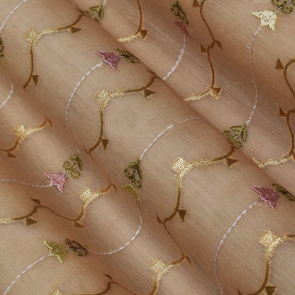 Light Peach Color Chanderi Embroidery Fabric
