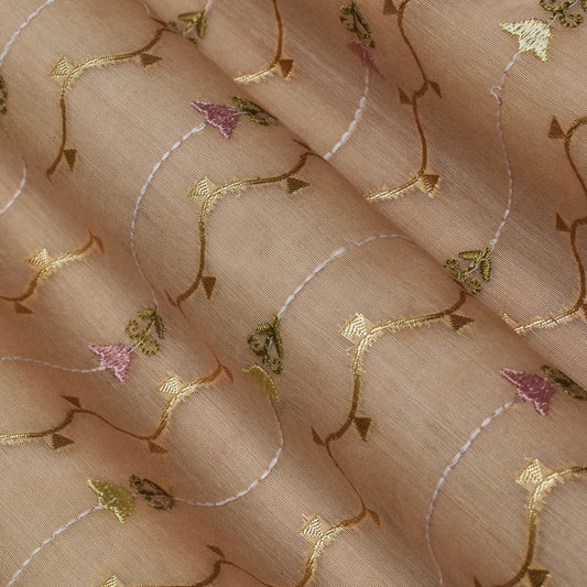 Light Peach Color Chanderi Embroidery Fabric