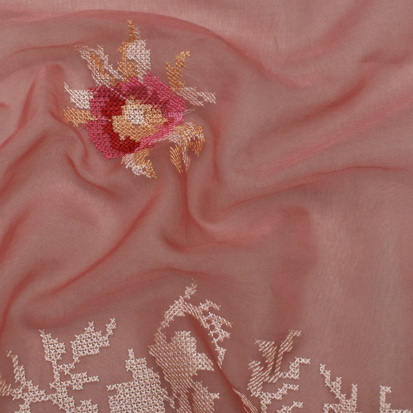 Gajri Color Organza  Embroidery Fabric