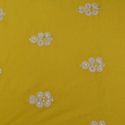 Yellow Color Cotton Booti Fabric