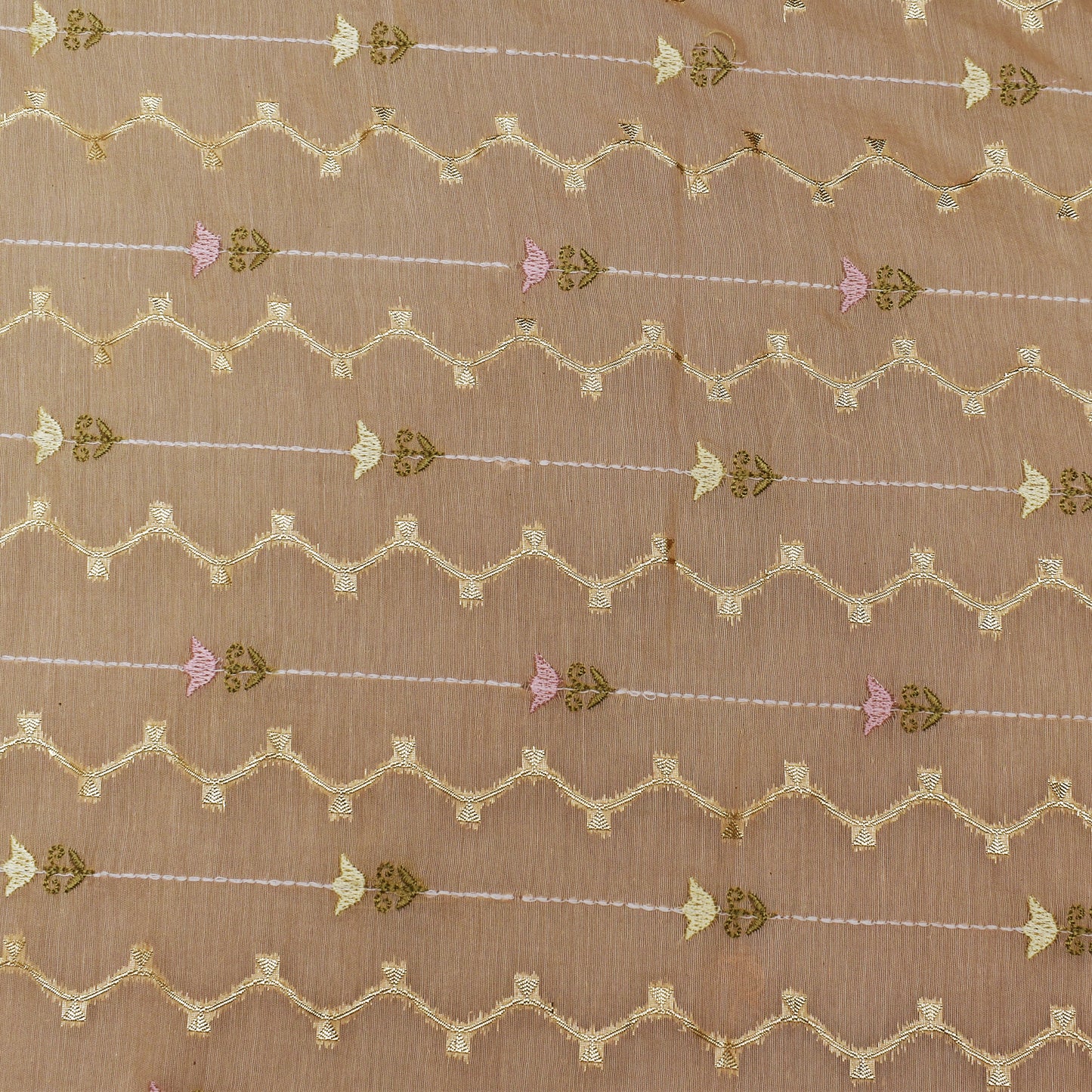 Light Peach Color Chanderi Embroidery Fabric