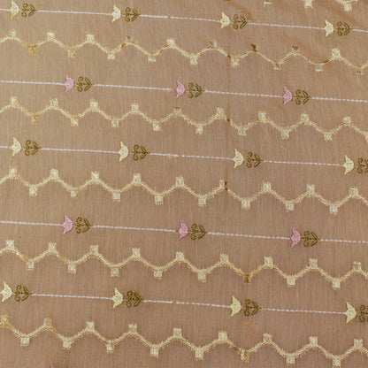 Light Peach Color Chanderi Embroidery Fabric
