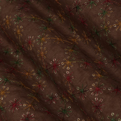 Rust Color Upada Embroidery Fabric