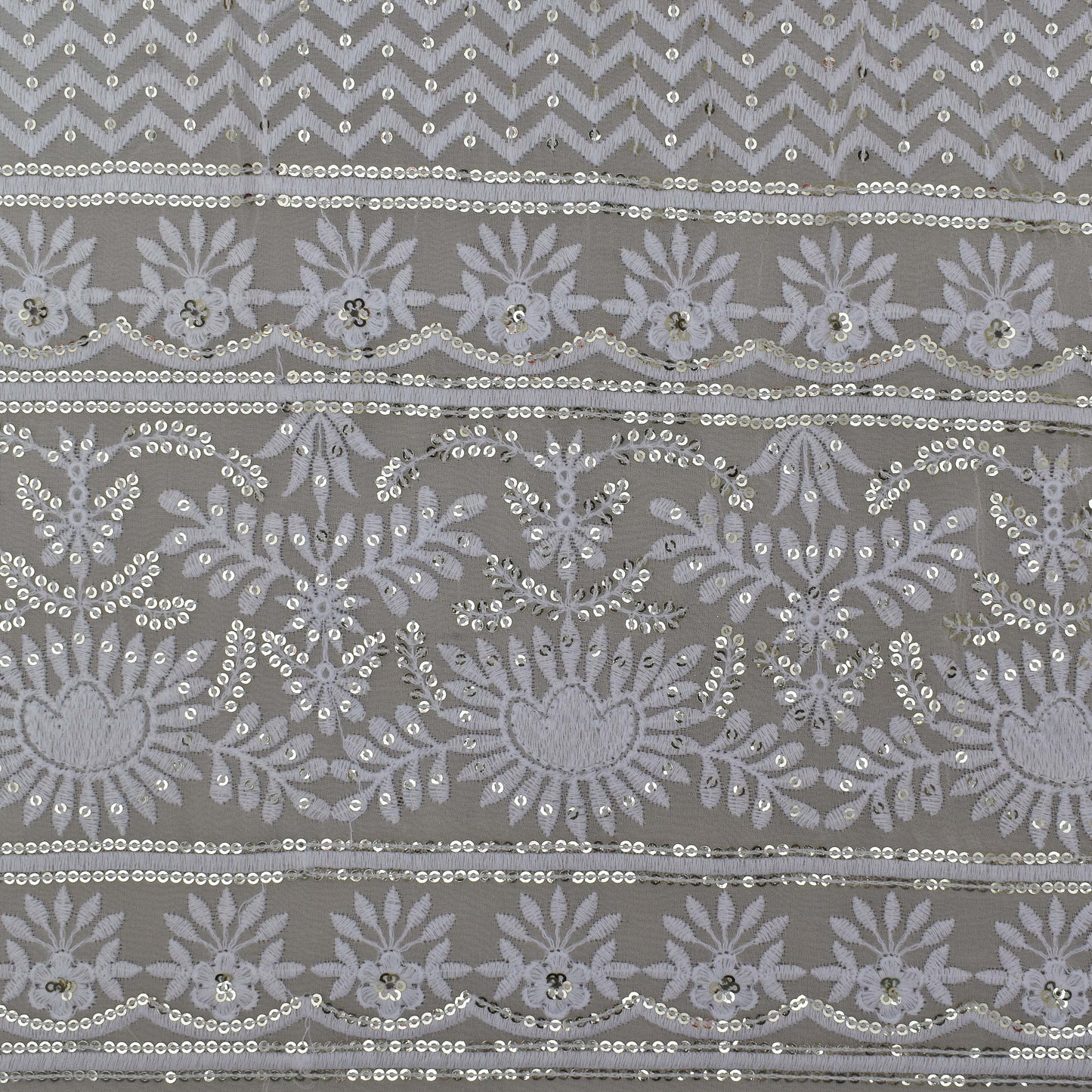 White Color Georgette Embroidery Fabric